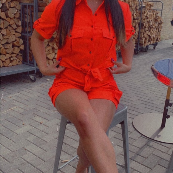 Fashion Nova Bright Orange Romper - Picture 1 of 5